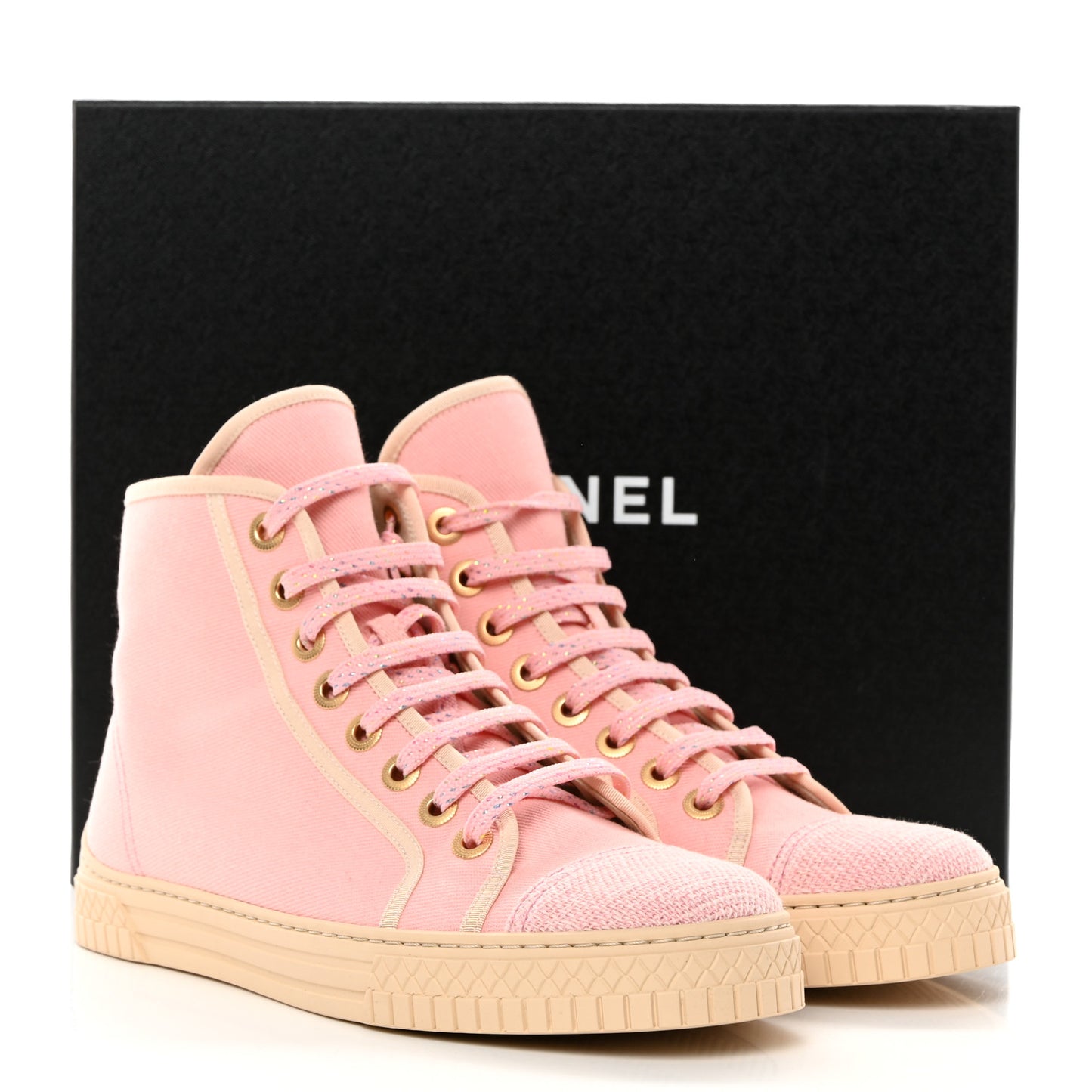 Tweed Canvas High Top Sneakers 38 Pink