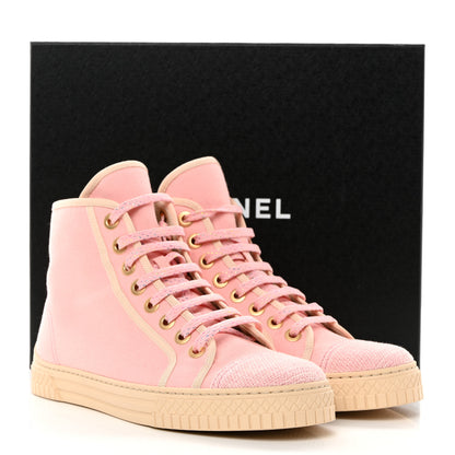Chanel Tweed Canvas High Top Sneakers 38 Pink 9 of 9