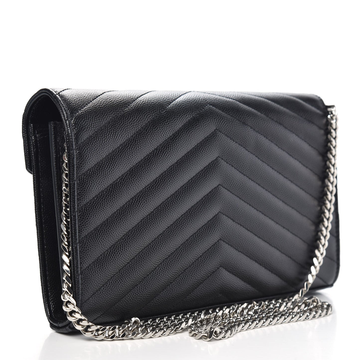 Grain De Poudre Matelasse Chevron Monogram Chain Wallet Black