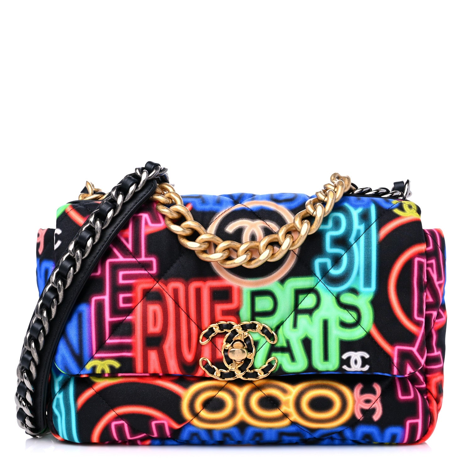 Chanel Fabric Printed Medium Chanel 19 Flap Black Multicolor 1 of 9