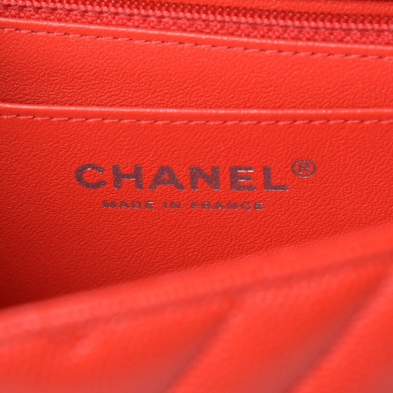 Caviar Chevron Quilted Mini Rectangular Flap Red