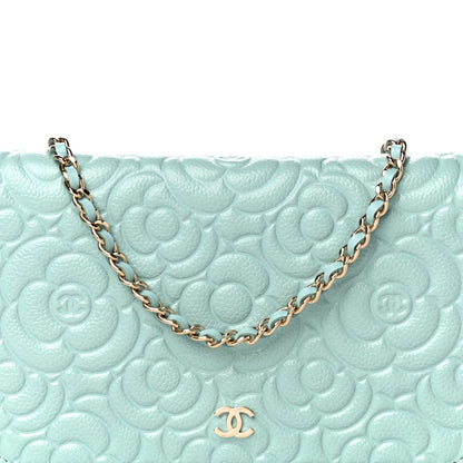 Chanel Caviar Camellia Embossed Wallet On Chain WOC Light Blue 9 of 15