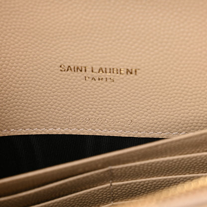 Saint Laurent Grain De Poudre Matelasse Chevron Monogram Envelope Chain Wallet Nude Powder 7 of 13