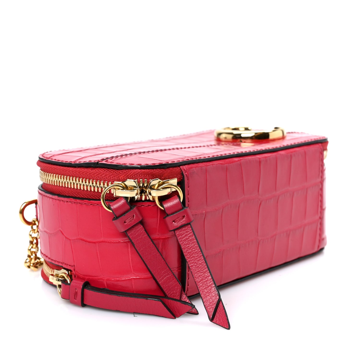 Calfskin Crocodile Embossed Mini C Vanity Bag Red