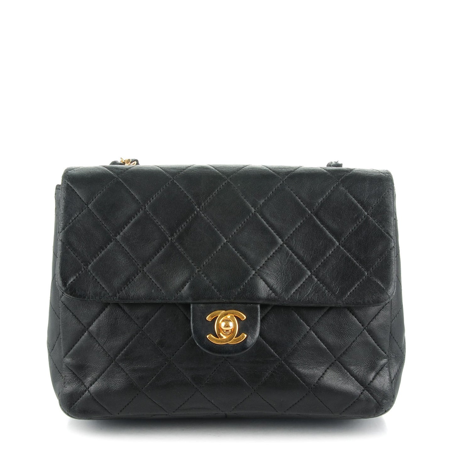 Lambskin Quilted Mini Square Flap Black