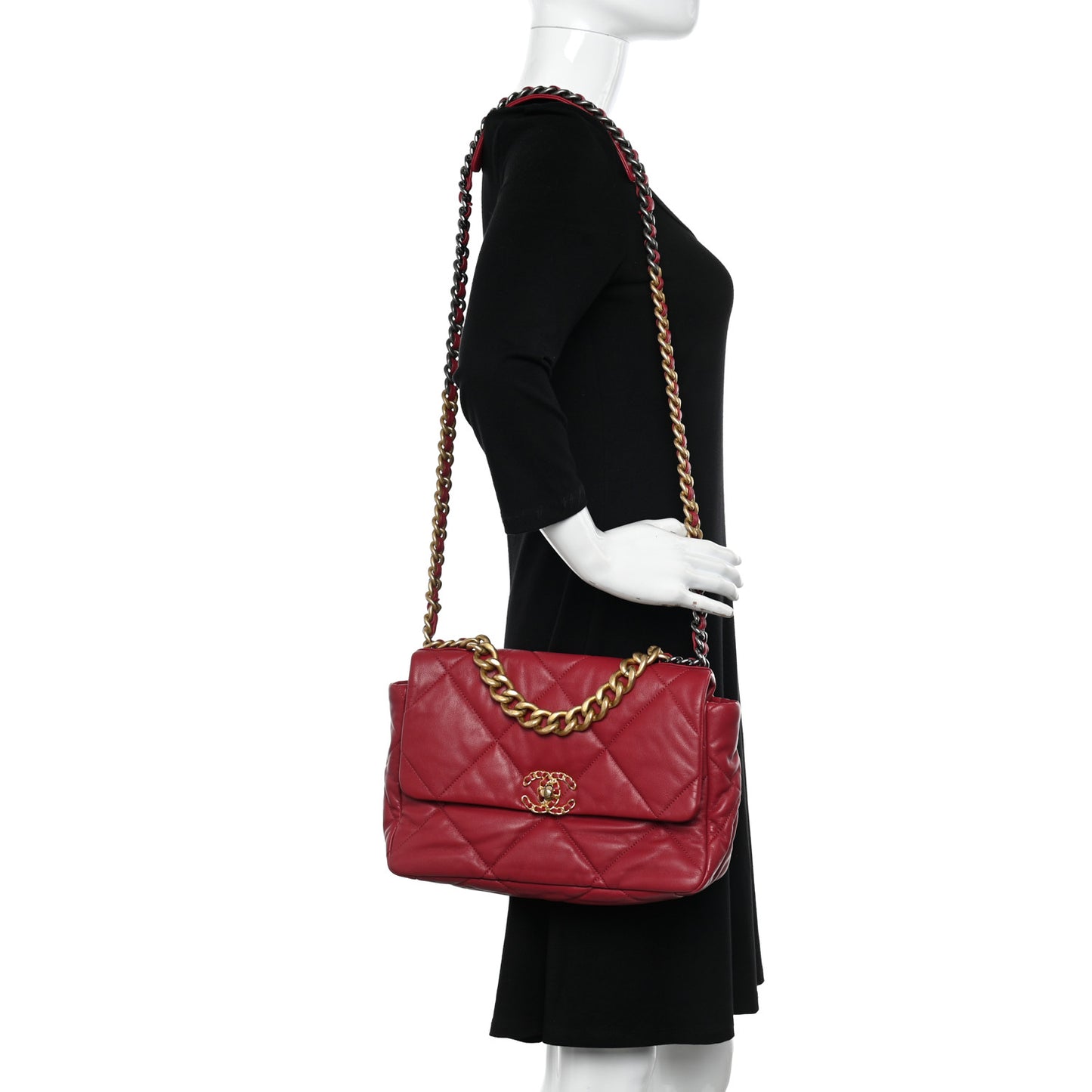 Goatskin Quilted Large Chanel 19 Flap Red