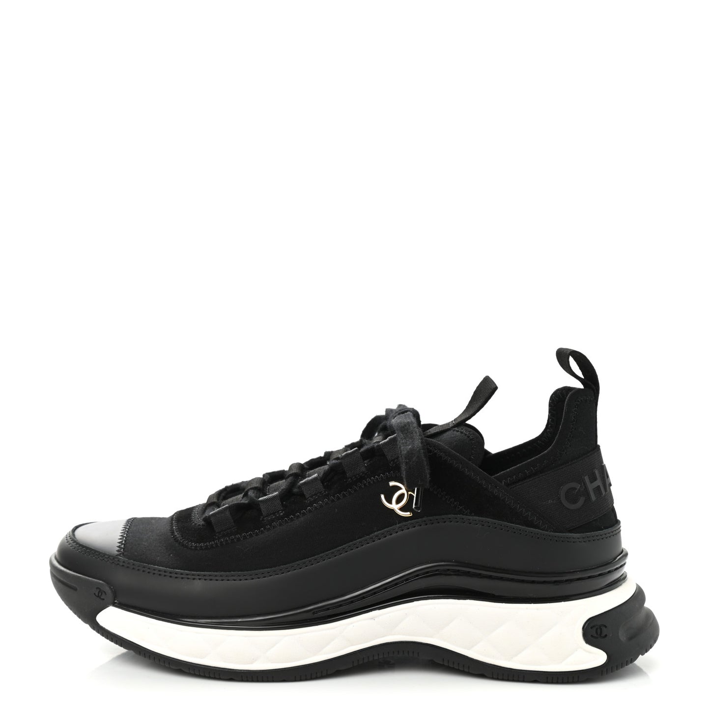 Velvet Calfskin Mixed Fibers CC Sneakers 39.5 Black
