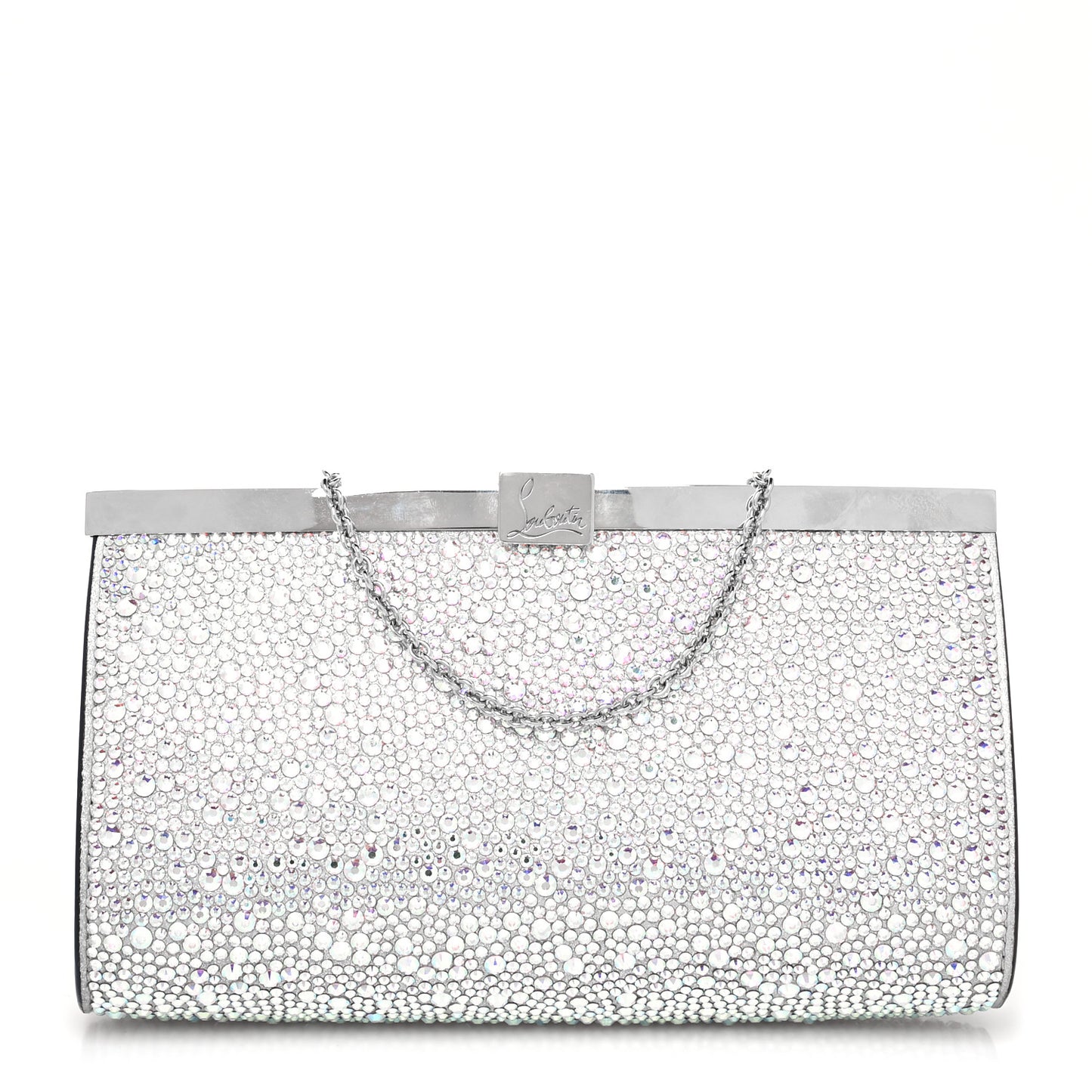 Suede Crystal Strass Small Palmette Clutch Silver