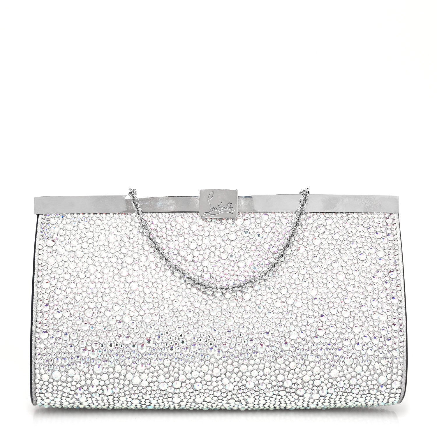 Christian Louboutin Suede Crystal Strass Small Palmette Clutch Silver 1 of 8
