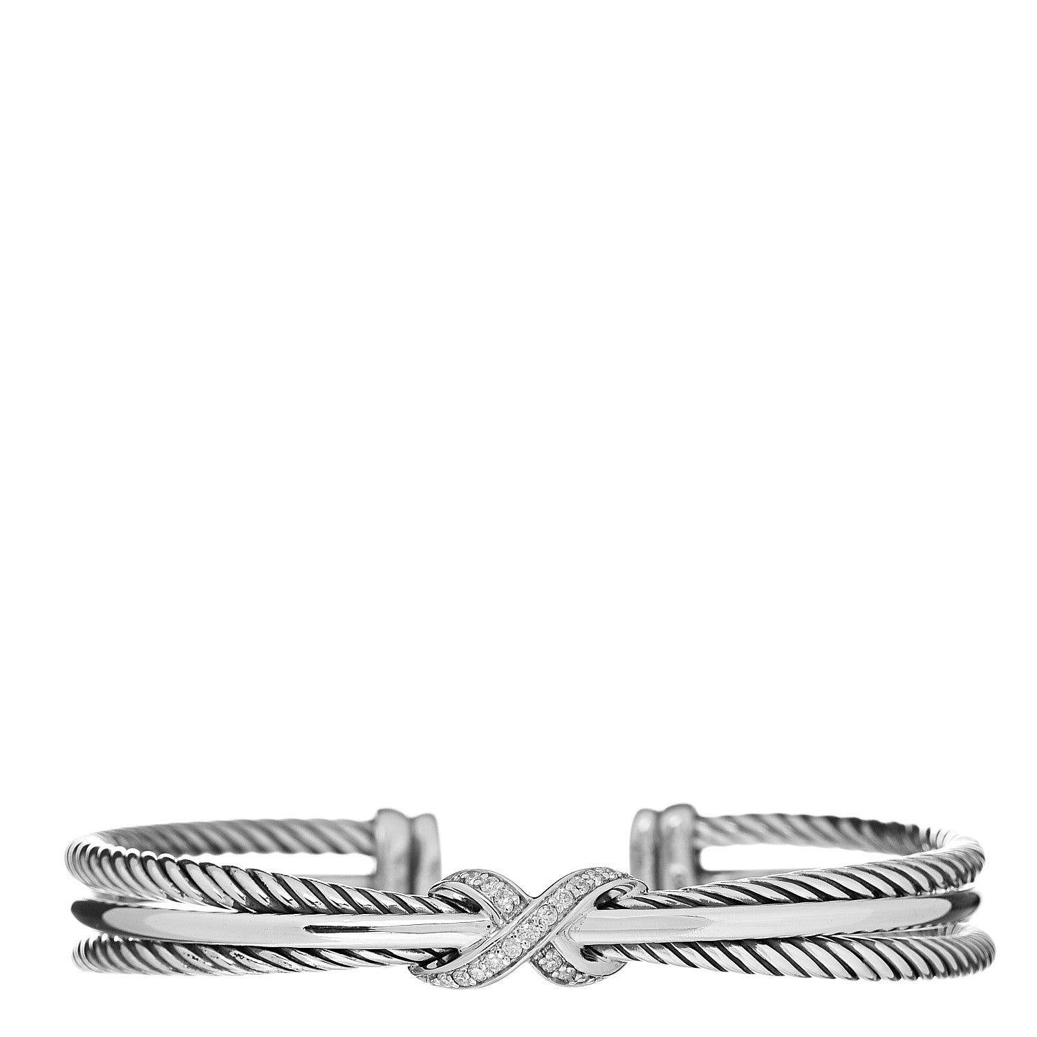 David Yurman Sterling Silver Diamond 7mm Crossover X Bracelet 1 of 4