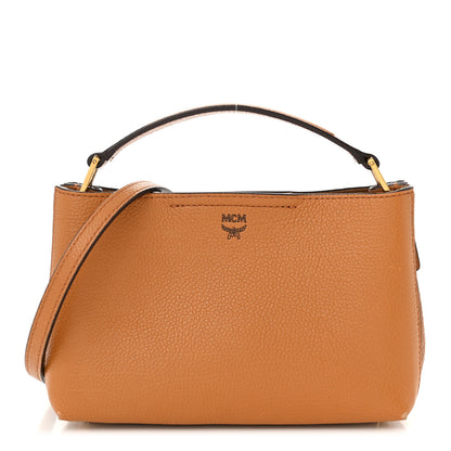 MCM Grained Calfskin Visetos Top Handle Crossbody Cognac 1 of 8