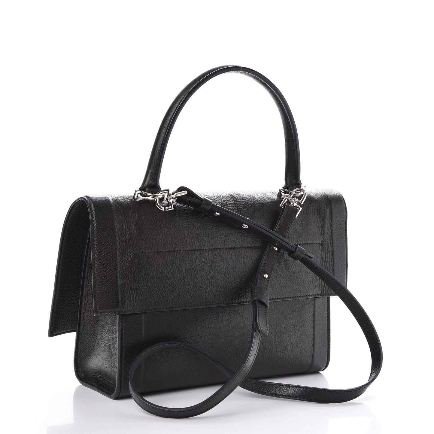 Grained Calfskin Small Shark Lock Satchel Black