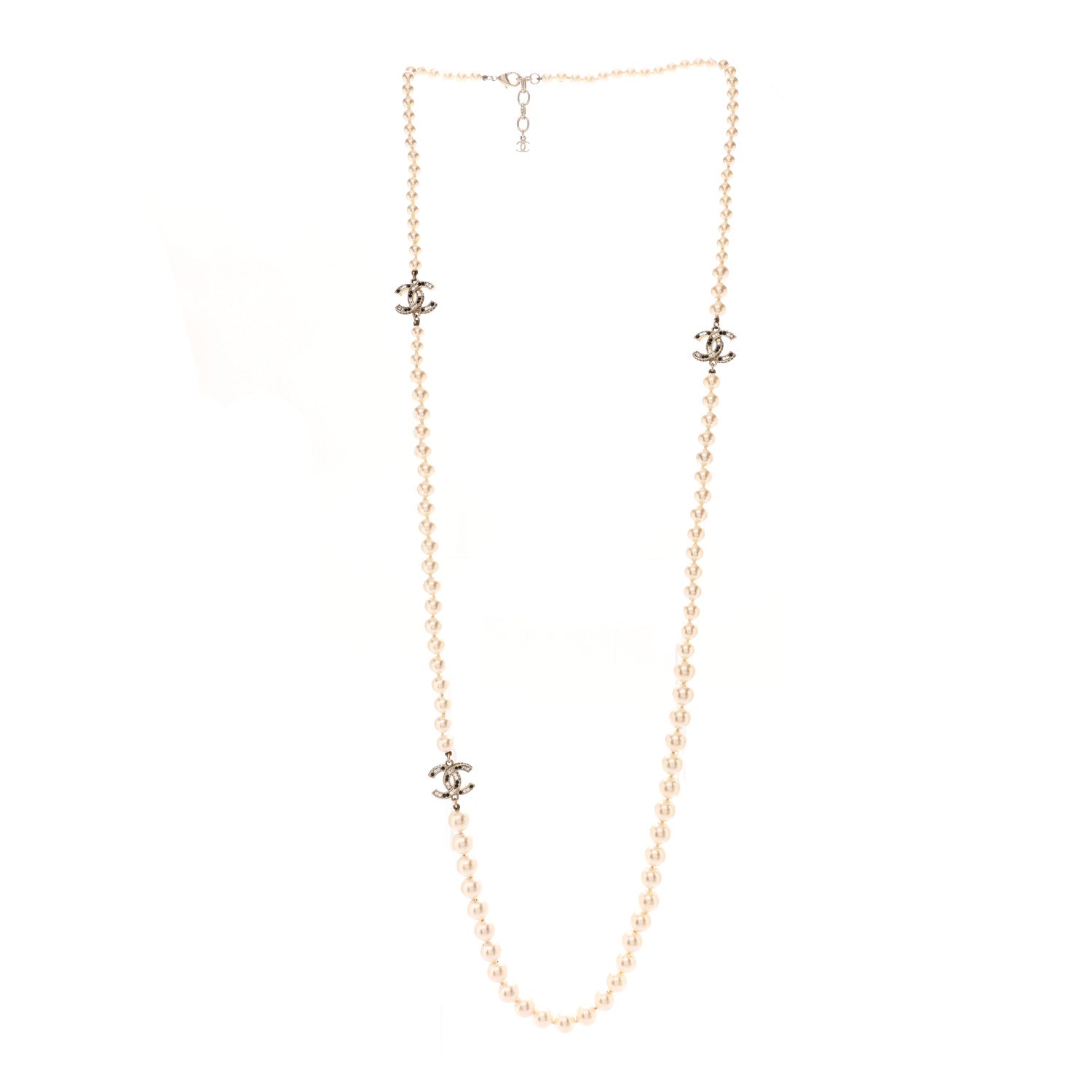 Chanel Baguette Crystal Pearl CC Long Necklace Black Gold 3 of 8