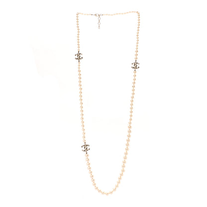 Chanel Baguette Crystal Pearl CC Long Necklace Black Gold 3 of 8