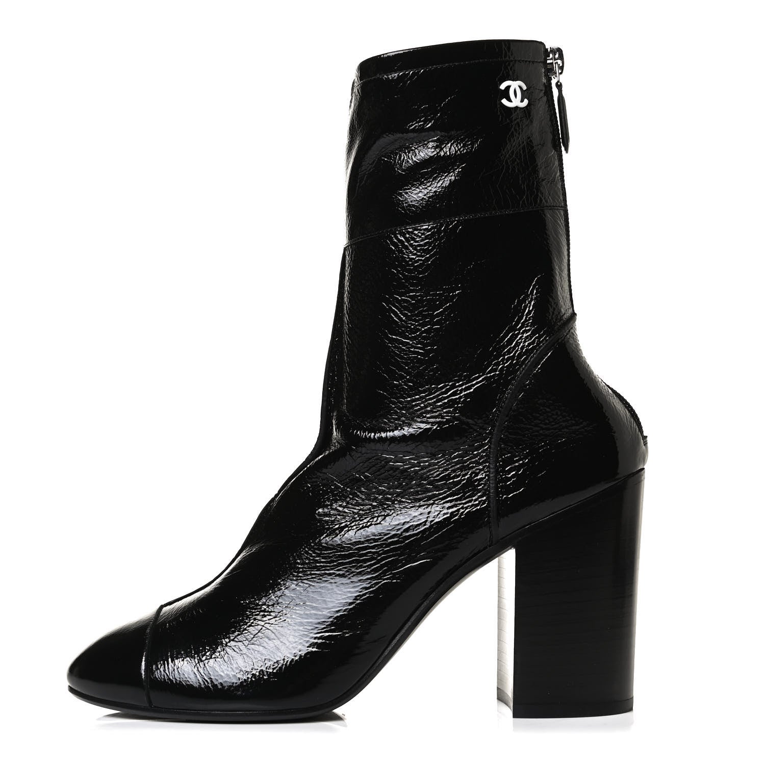 Chanel Shiny Crumpled Calfskin CC Cap Toe Short Boots 40.5 Black 1 of 13
