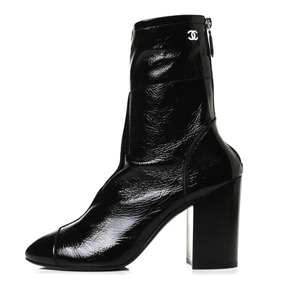 Chanel Shiny Crumpled Calfskin CC Cap Toe Short Boots 40.5 Black 1 of 13