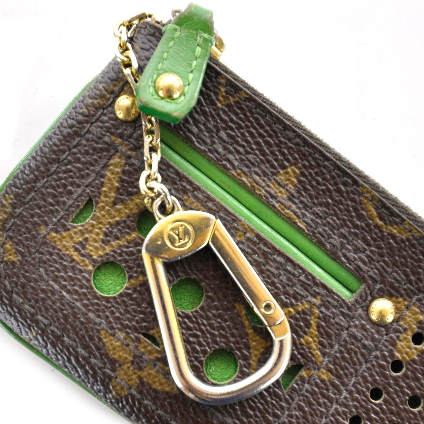 Monogram Perforated Key Pouch Green