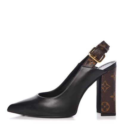 Louis Vuitton Calfskin Monogram Matchmake Slingback Pumps 37 Black 1 of 8