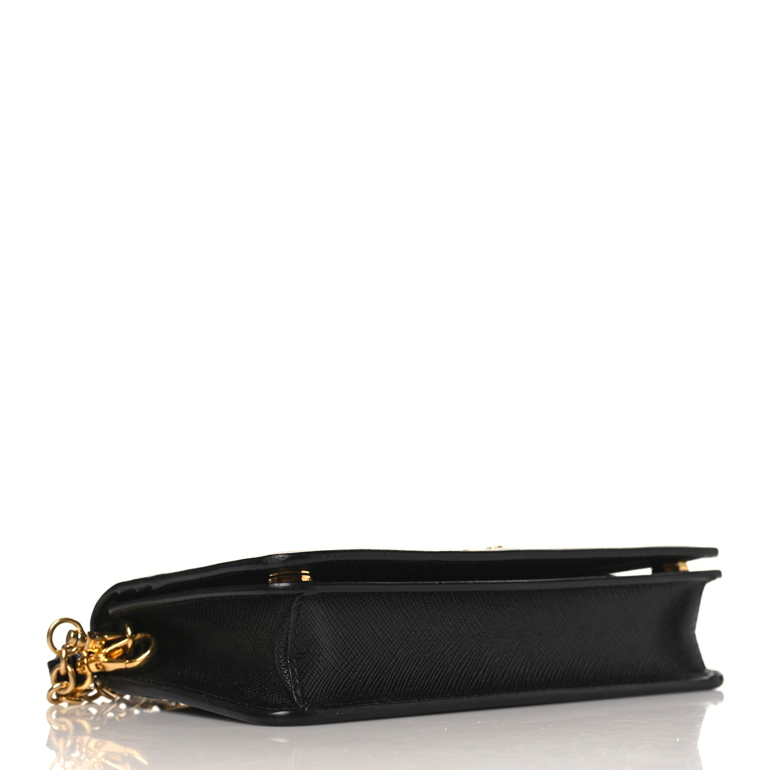 Prada Saffiano Metal Mini Flap Crossbody Wristlet Bag Black 4 of 8