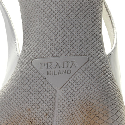 Prada Spazzolato Triangle Logo Pointed Toe 45mm Slingback Pumps 38.5 White 25 of 32