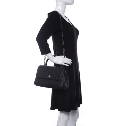Chanel Caviar Chevron Quilted Small Coco Handle Flap Black 2 of 11