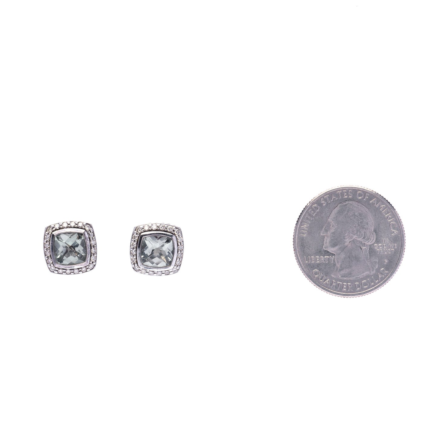Sterling Silver Diamond Prasiolite 7mm Petite Albion Earrings