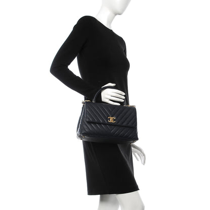 Chanel Caviar Chevron Quilted Small Coco Handle Flap Navy 3 of 8
