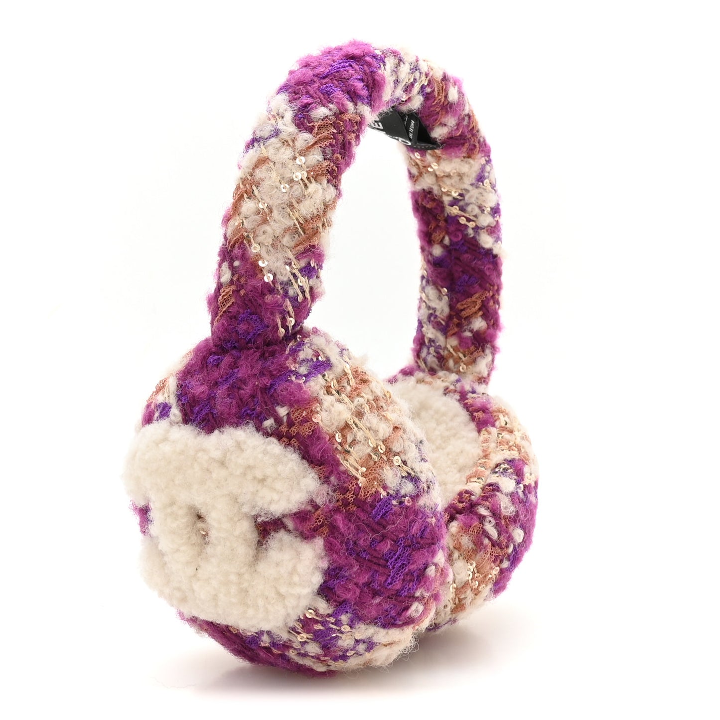 Tweed Shearling CC Ear Muffs Ecru Purple Dark Fuchsia Dark Pink