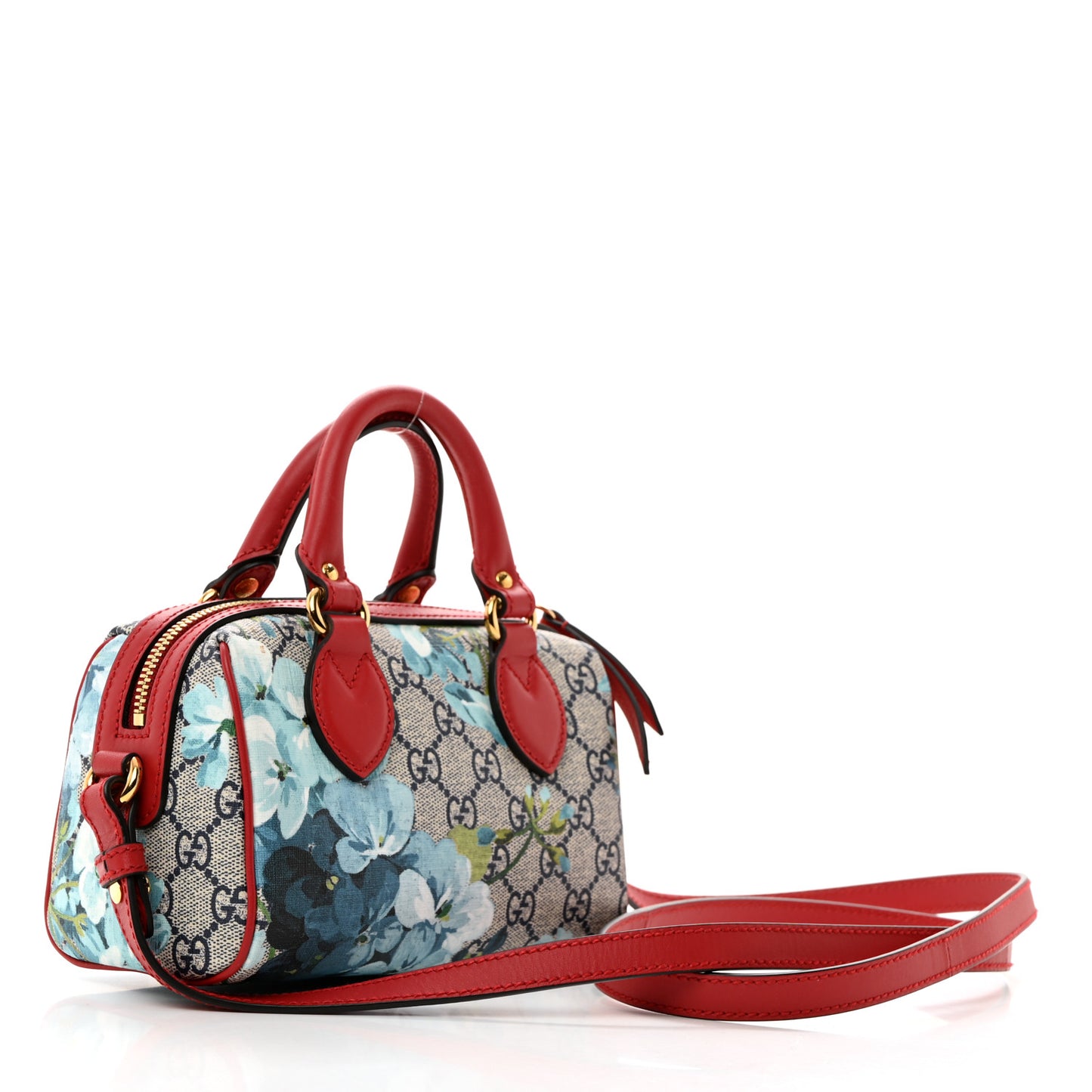 GG Supreme Monogram Blooms Mini Boston Navy Blue Hibiscus