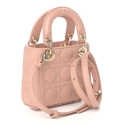 Christian Dior Lambskin Cannage Micro Lady Dior Rose De Vents 3 of 9