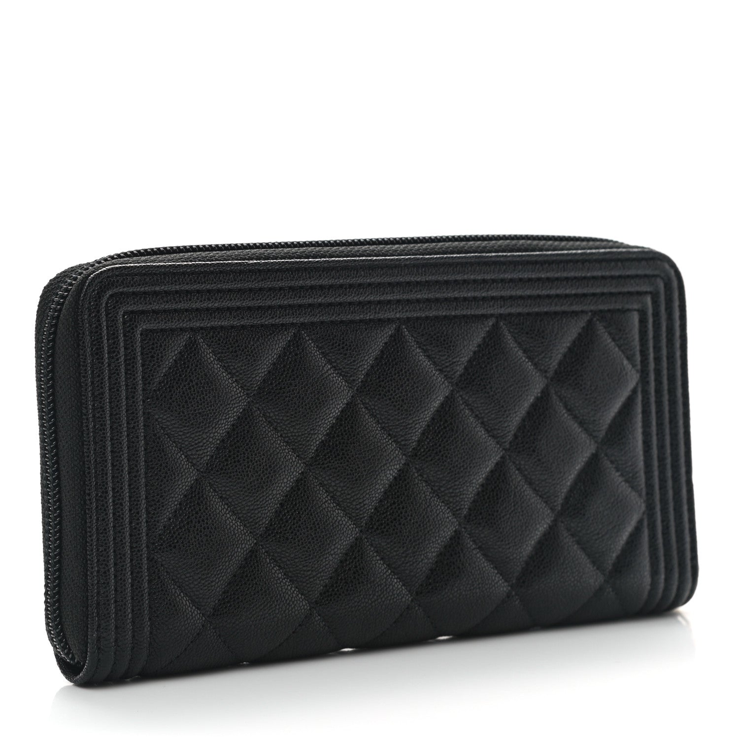 Chanel Caviar Quilted Boy Long Zip Around Wallet Black 3 of 9