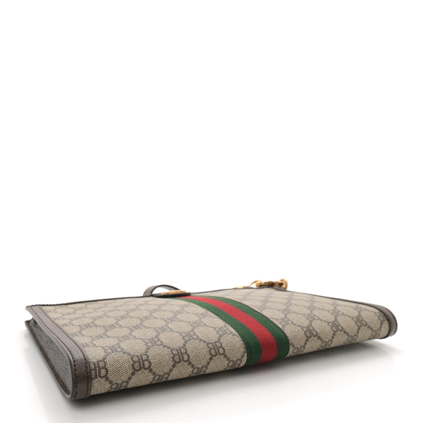 X BALENCIAGA BB Supreme Monogram Web Ophidia Wristlet Beige New Acero