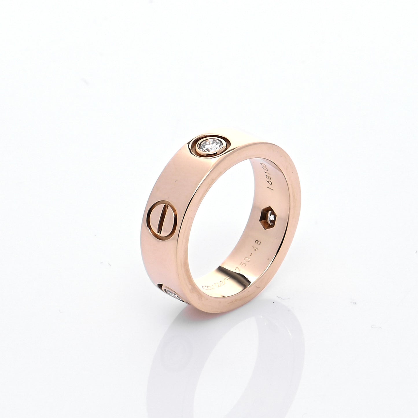 18K Yellow Gold 3 Diamond 5.5mm LOVE Ring 48 4.5