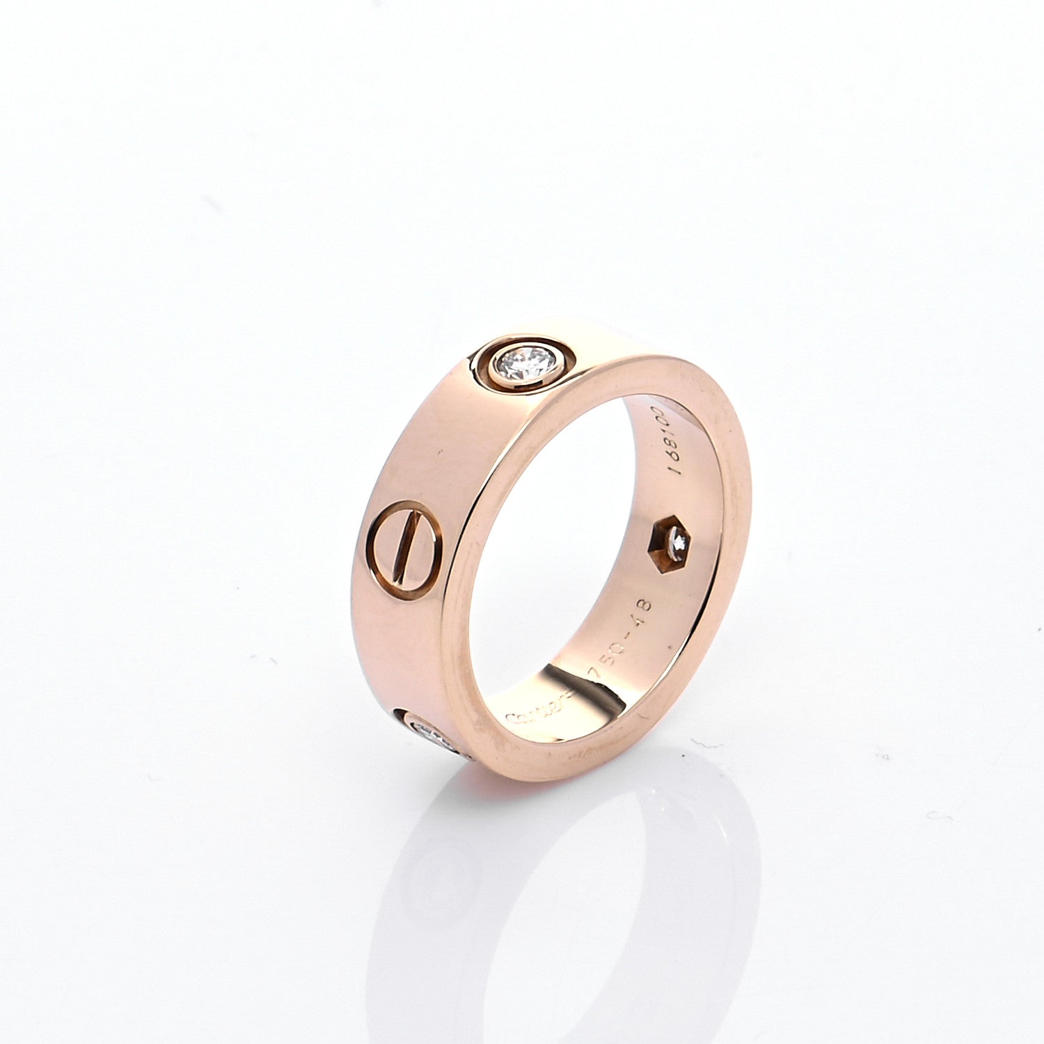 Cartier 18K Yellow Gold 3 Diamond 5.5mm LOVE Ring 48 4.5 6 of 6