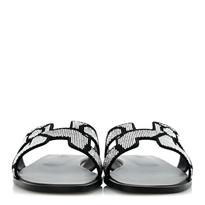 Hermes Suede Goatskin Crystal Figure Artistique Oran Sandals 40 Black Cristal 3 of 10