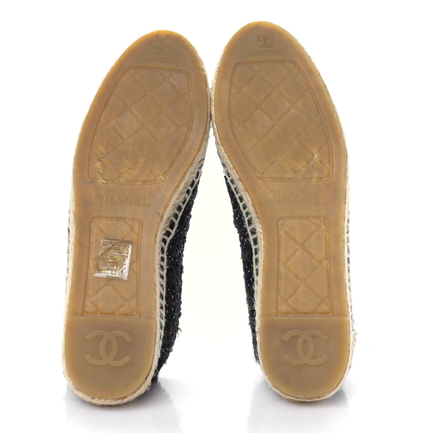 Metallic Lambskin Tweed CC Espadrilles 37 Black Silver