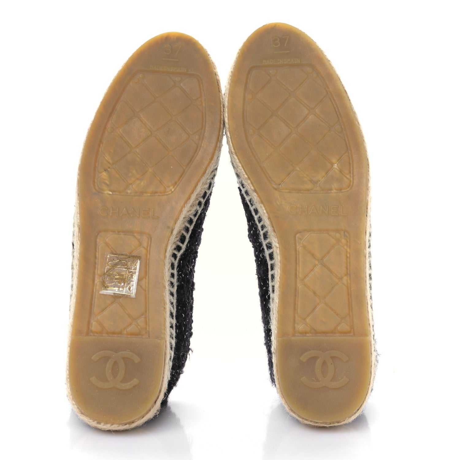 Chanel Metallic Lambskin Tweed CC Espadrilles 37 Black Silver 5 of 8