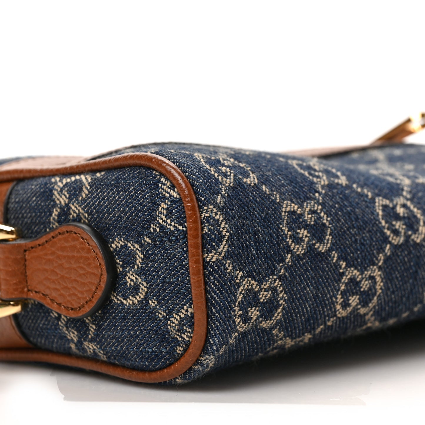 New Denim GG Monogram Dollar Calfskin Mini Ophidia Shoulder Bag Blue Tea Cuir Epilog