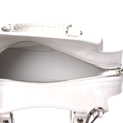 Balenciaga Semi Shiny Calfskin Crocodile Embossed Neo Classic Silver Hardware Mini City White 5 of 10