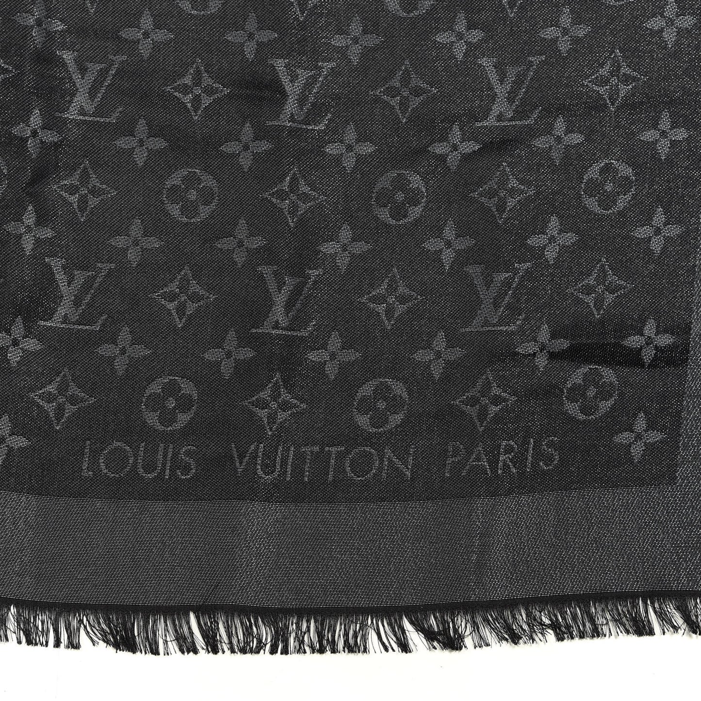 Silk Lurex Wool Monogram Shine Shawl Black