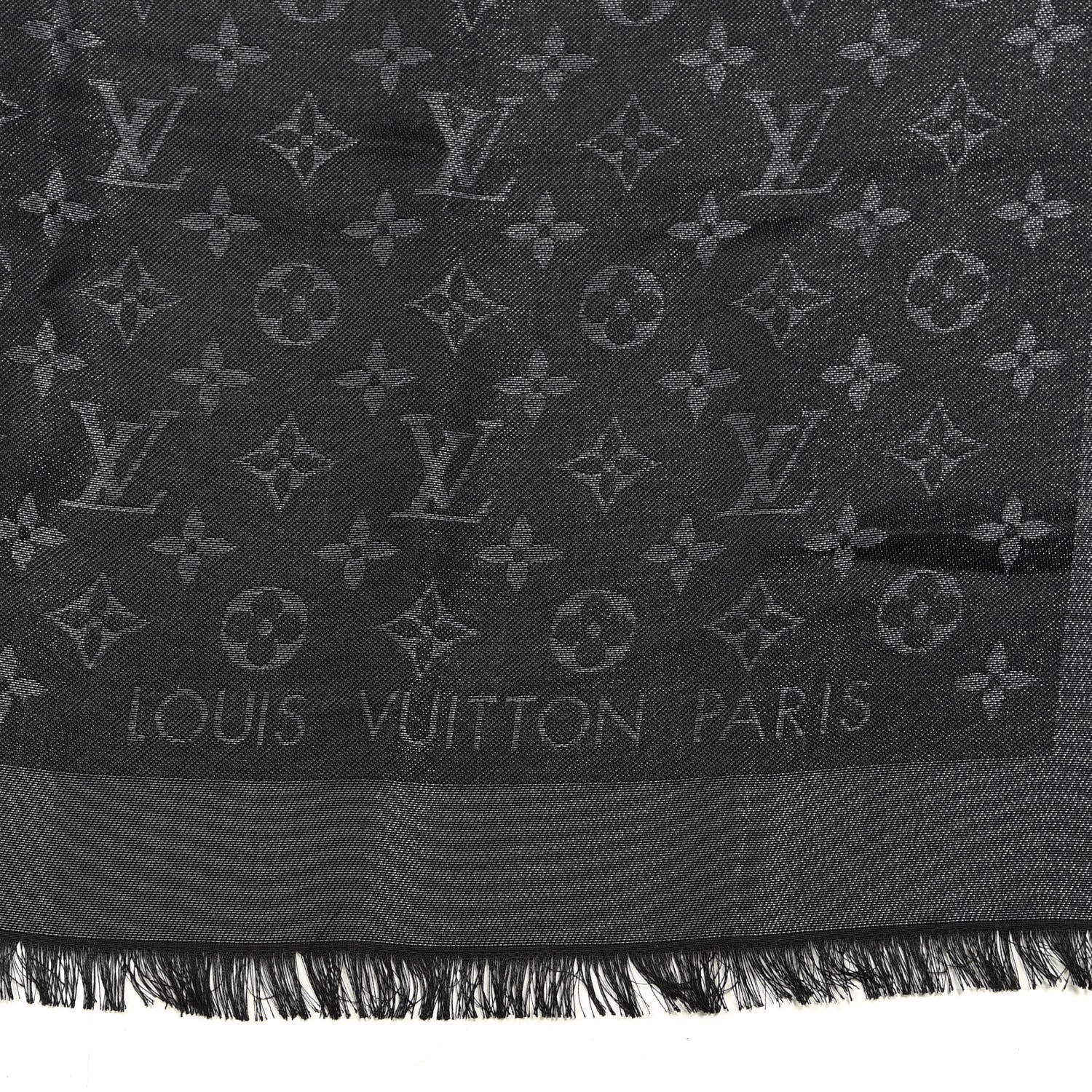 Louis Vuitton Silk Lurex Wool Monogram Shine Shawl Black 2 of 3