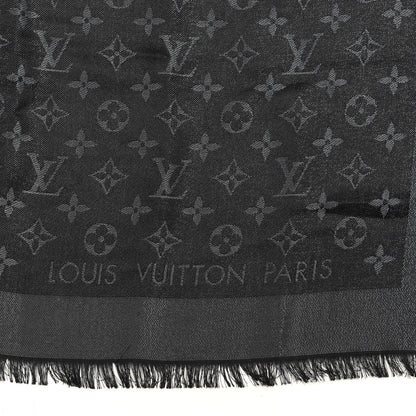 Louis Vuitton Silk Lurex Wool Monogram Shine Shawl Black 2 of 3