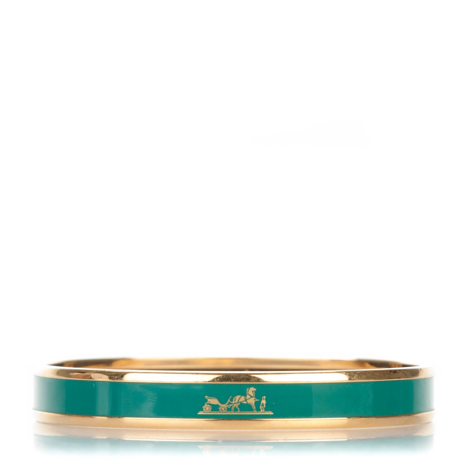 Hermes Enamel Printed Narrow Caleche Bracelet 65 Malachite 1 of 6