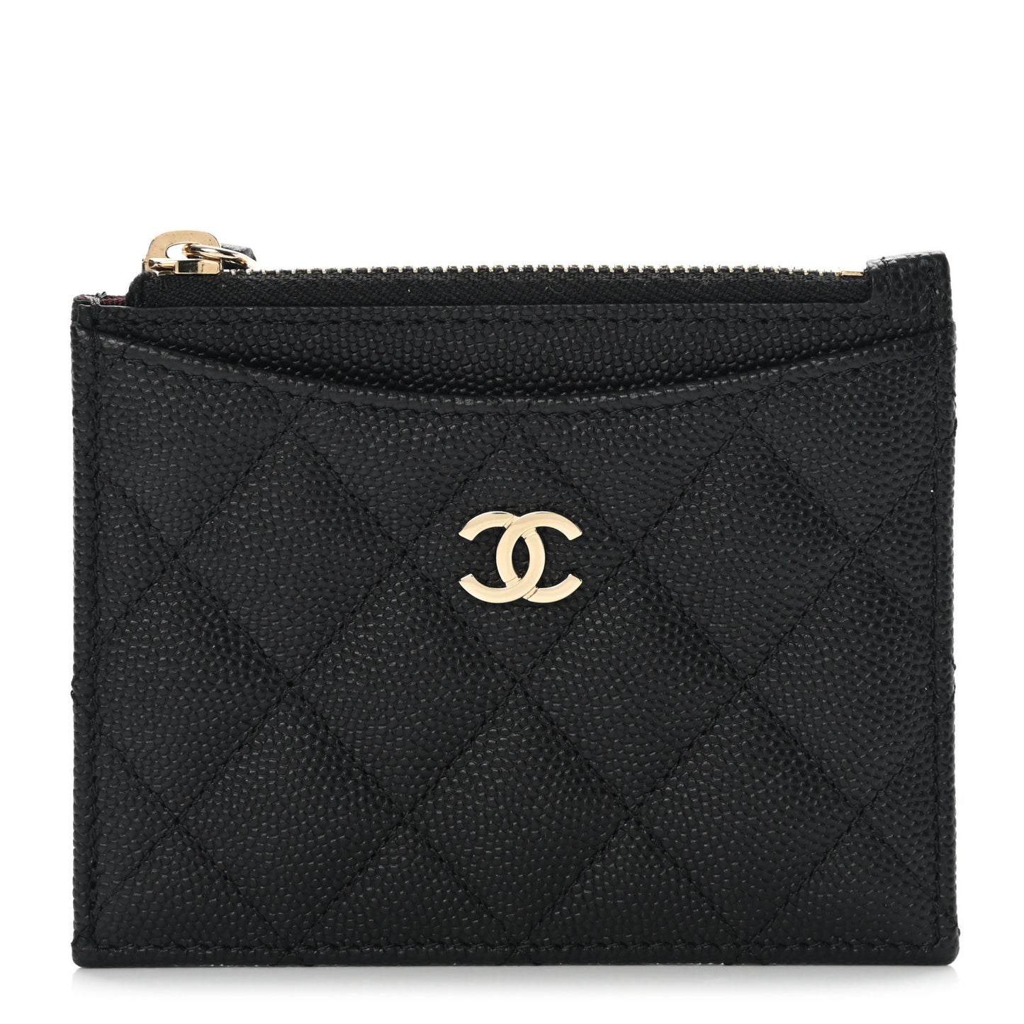 Caviar Quilted CC Zip Card Holder Black