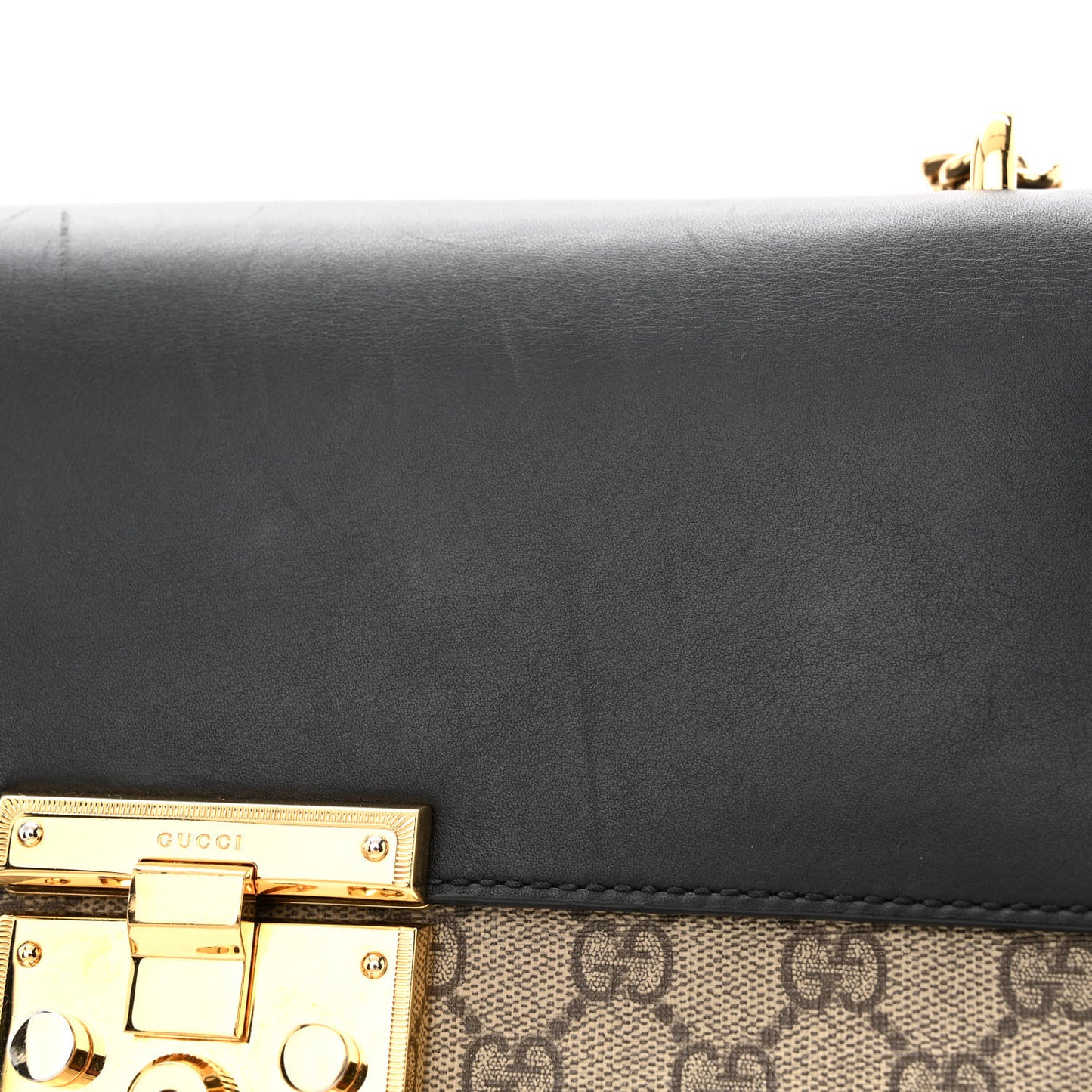 GG Supreme Monogram Calfskin Medium Padlock Shoulder Bag Beige Black Cuir