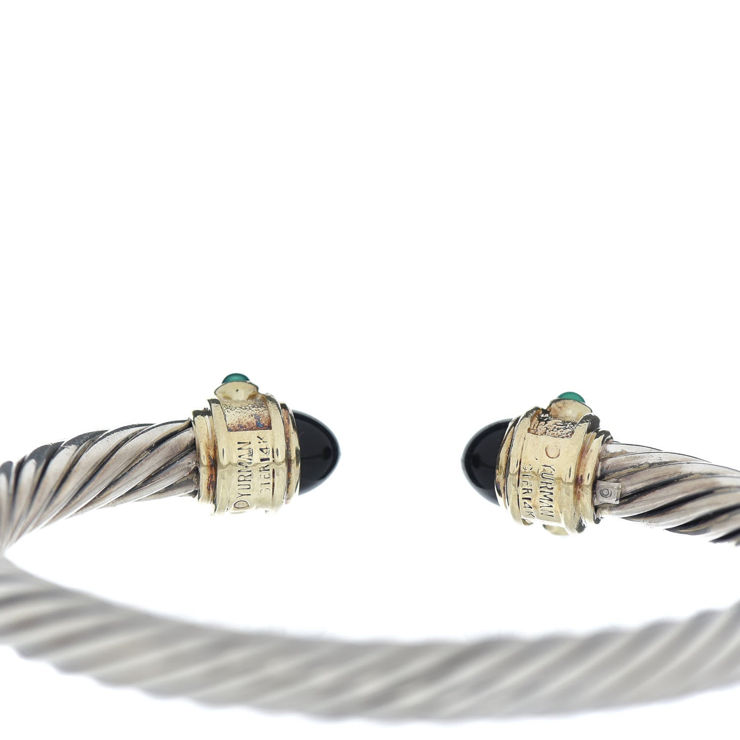 David Yurman Sterling Silver 14K Yellow Gold Black Onyx Pink Tourmaline Green Onyx 7mm Cable Renaissance Bracelet 4 of 4
