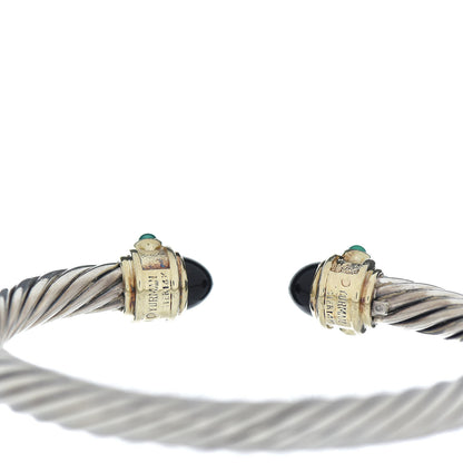 David Yurman Sterling Silver 14K Yellow Gold Black Onyx Pink Tourmaline Green Onyx 7mm Cable Renaissance Bracelet 4 of 4