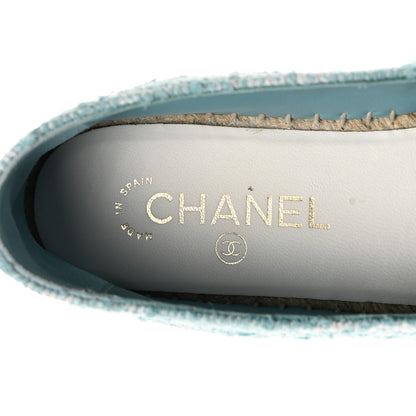 Chanel Mixed Fibers Jacquard Lambskin CC Espadrilles 39 Turquoise White 8 of 9