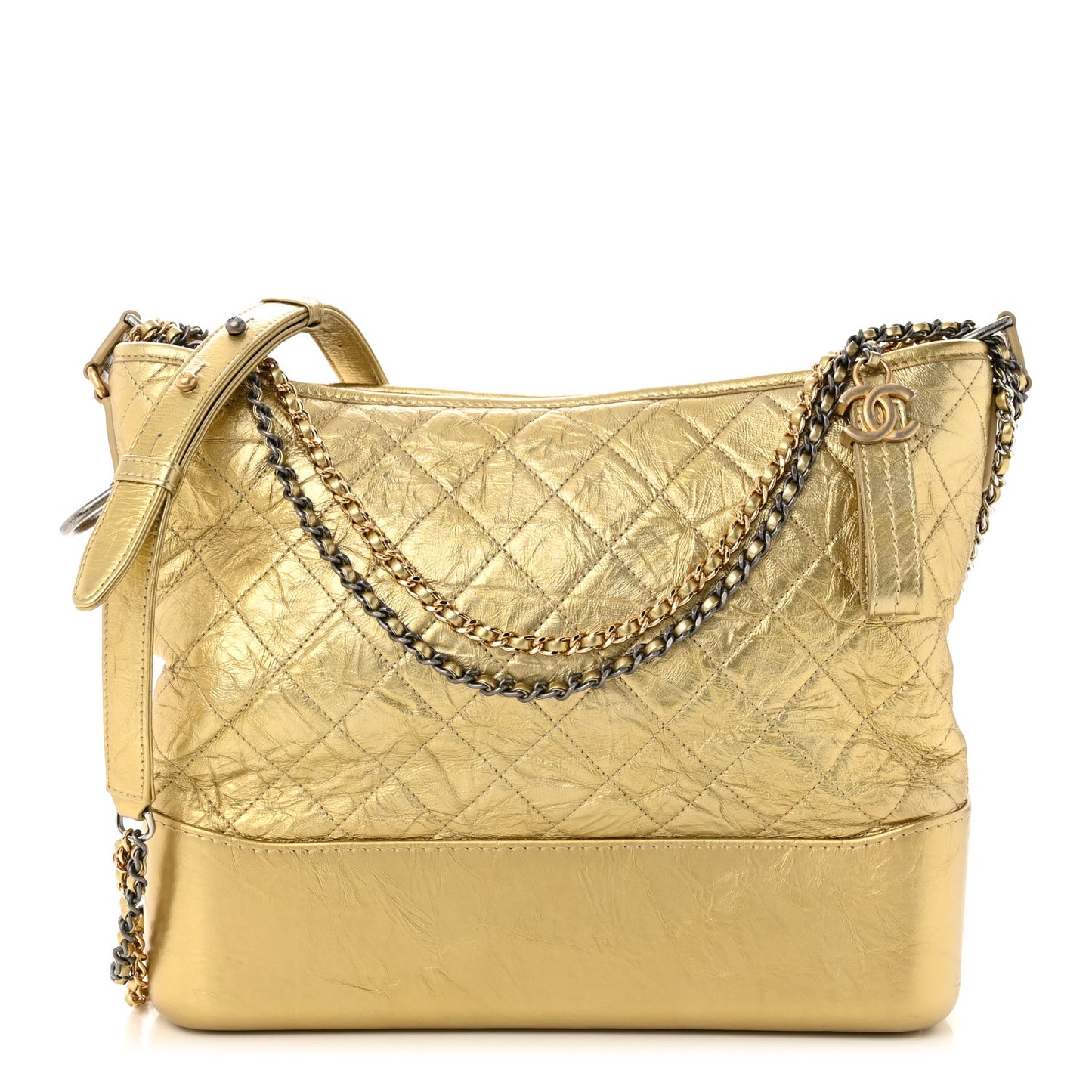 Metallic Lambskin Calfskin Quilted Large Gabrielle Hobo Gold