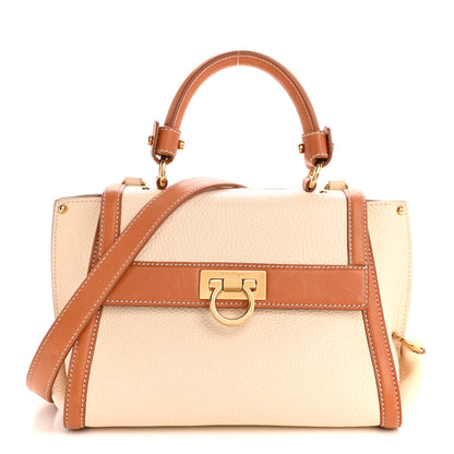 Salvatore Ferragamo Grained Calfskin Small Sofia Satchel White Brown 1 of 15